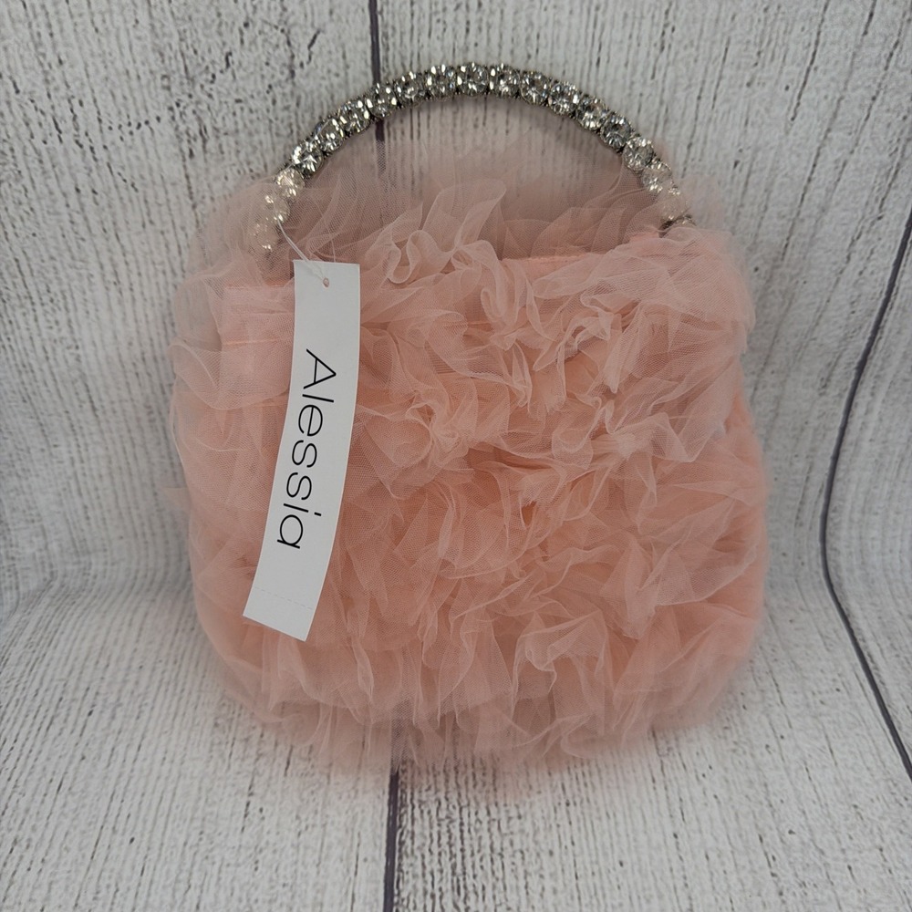 Alessia Jewel Purse Pink Tulle Ruffle Rhinestone Evening Bag Prom Wedding Girly